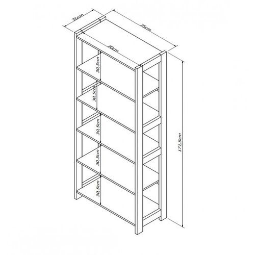 Rayonnage 5 Etagères Blanc Châtaignier 5 Niches L 75 H 171.5 P 35 Cm