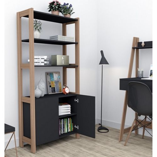 Armoire 2 Portes Châtaignier Et Noir 5 Niches L 75 G 171.5 P 35 Cm