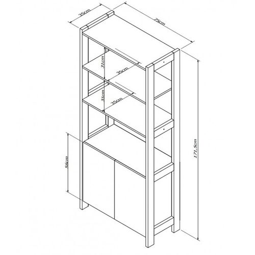 Armoire 2 Portes Châtaignier Et Noir 5 Niches L 75 G 171.5 P 35 Cm