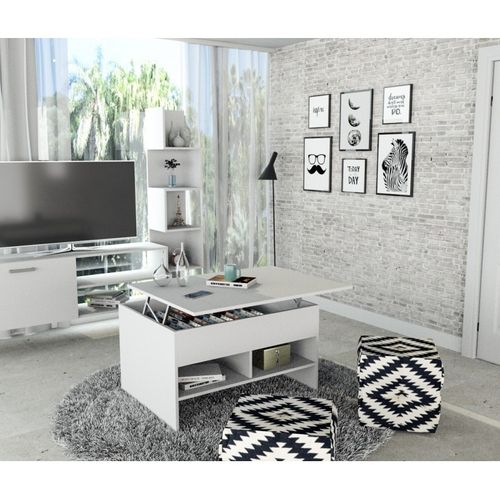 Table Basse Relevable 90 Cm Blanche 3 Niches