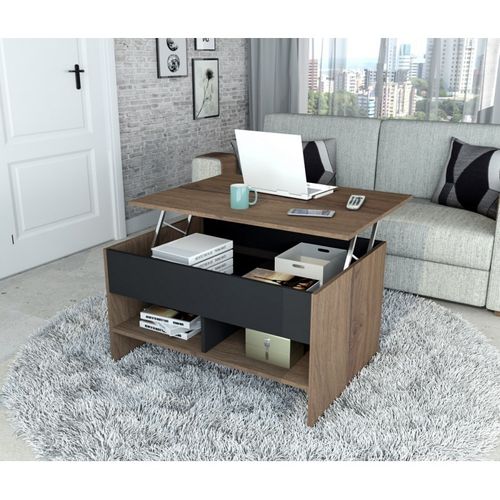 Table Basse Relevable 90 Cm Châtaignier Et Noir L 90 H 49.5 P 67 Cm