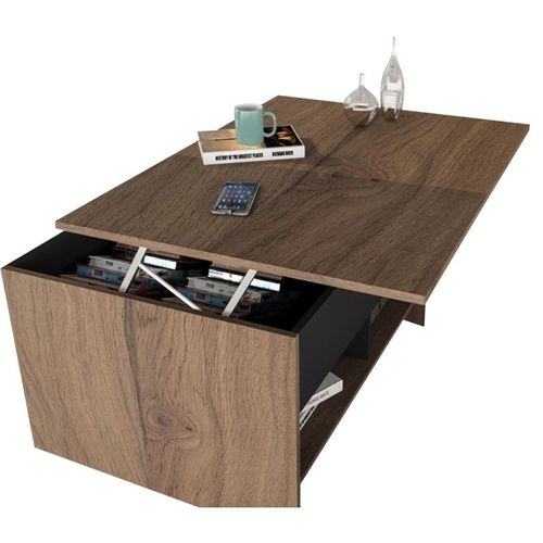 Table Basse Relevable 90 Cm Châtaignier Et Noir L 90 H 49.5 P 67 Cm