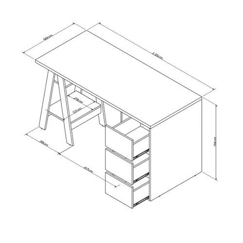 Bureau Tréteau 3 Tiroirs Blanc Self