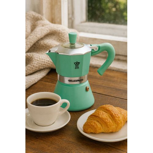 Cafetiere Italienne - Bellexpress - Aluminium - 6 Tasses - Tous Feux Dont Induction - Turquoise