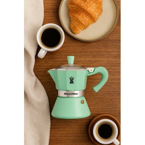 Cafetiere Italienne - Bellexpress - Aluminium - 6 Tasses - Tous Feux Dont Induction - Turquoise