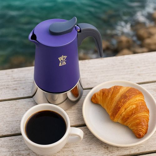Cafetiere Italienne - Steelexpress - Acier Inoxydable - 4 Tasses - Tous Feux Dont Induction - Bleu
