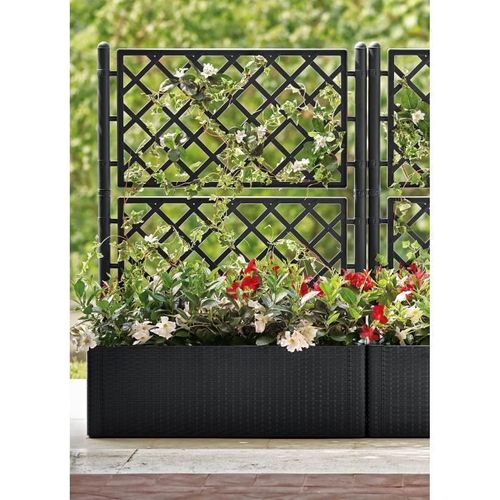 Bac à Fleurs Rectangulaire Natural Deluxe Avec Treillis - 100x43xh 142 Cm - 90 + 6,5 L - Anthracite