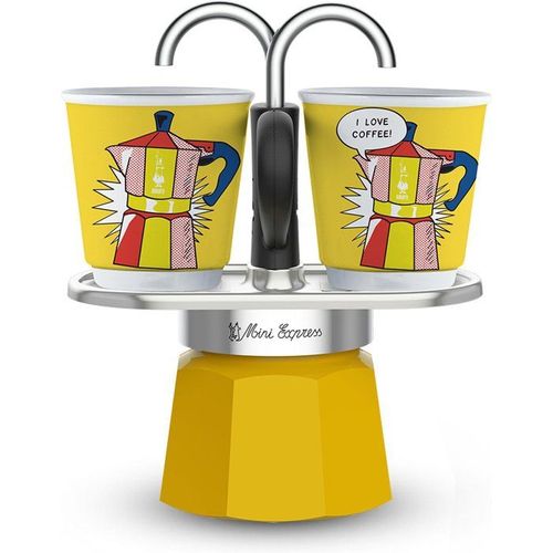 Set Cafetiere Italienne + 2 Tasses - Mini-express Lichtenstein - 100 Ml - Inox / Jaune