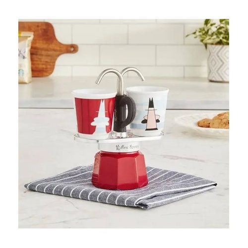 Set Cafetiere Italienne + 2 Tasses - Mini-express Magritte - Inox / Rouge