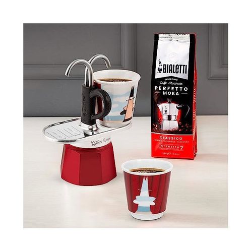 Set Cafetiere Italienne + 2 Tasses - Mini-express Magritte - Inox / Rouge