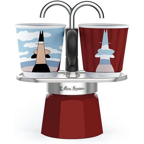 Set Cafetiere Italienne + 2 Tasses - Mini-express Magritte - Inox / Rouge