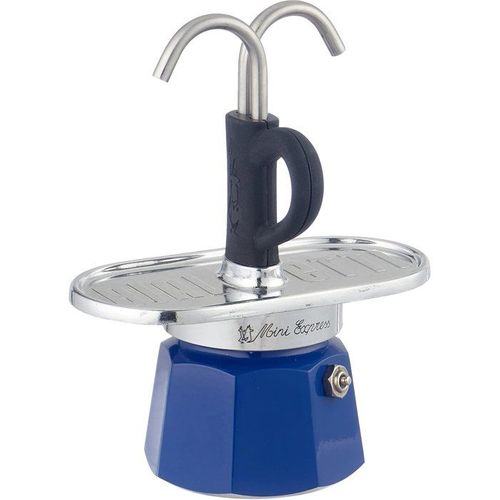 Set Cafetiere Italienne + 2 Tasses - Mini-express Kandinsky - 100 Ml - Inox / Bleu