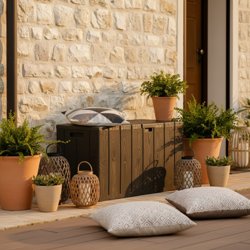 Coffre De Jardin Bravo - Résine - Marron - Capacité 270l - 117.5 X 45 X 56 Cm