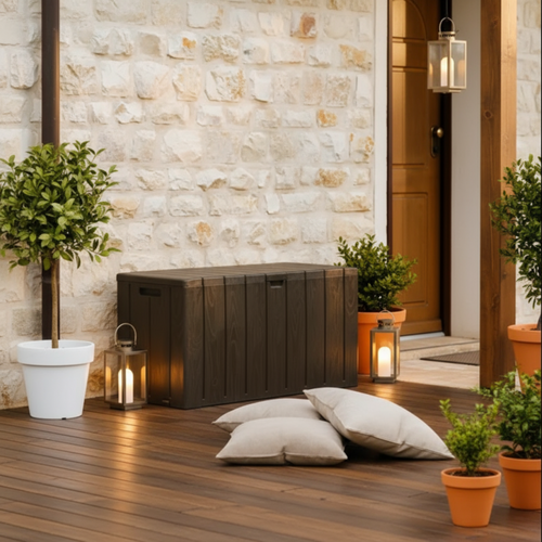 Coffre De Jardin Bravo - Résine - Marron - Capacité 270l - 117.5 X 45 X 56 Cm