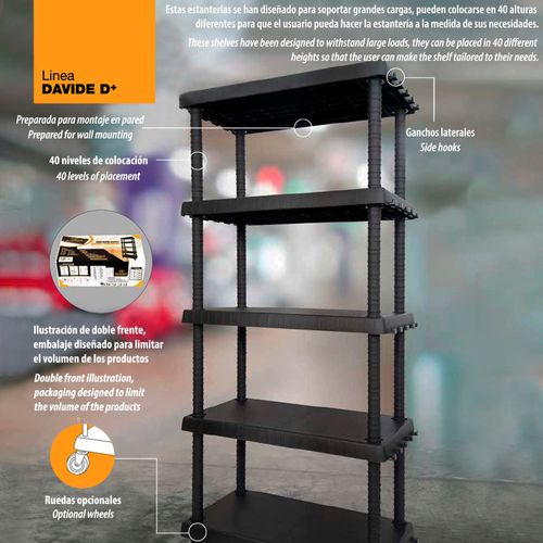 Tablette À 5 Niveaux En Polypropylène L 82 X P 40 X H 164.5 cm.