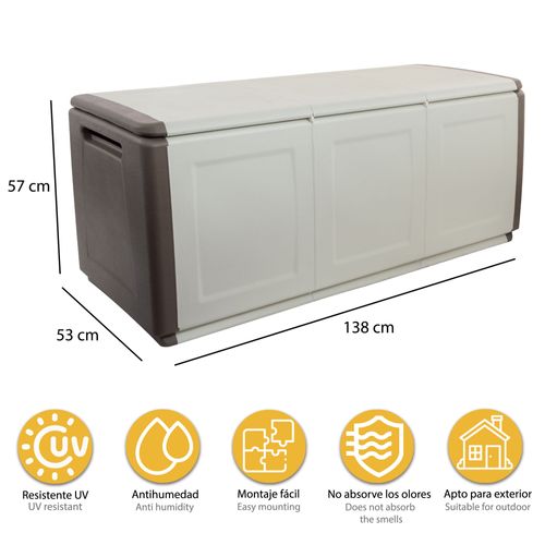 Coffre De Rangement En Polypropylène 415L, Couleur Ivoire Et Marron.