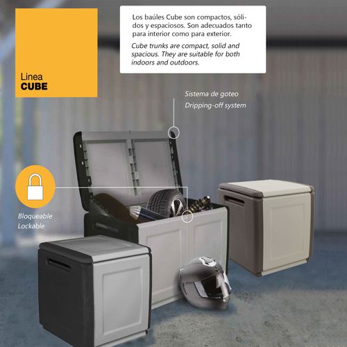 Coffre De Rangement En Polypropylène 415L, Couleur Ivoire Et Marron.