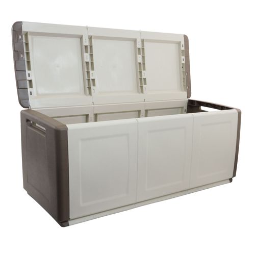Coffre De Rangement En Polypropylène 415L, Couleur Ivoire Et Marron.