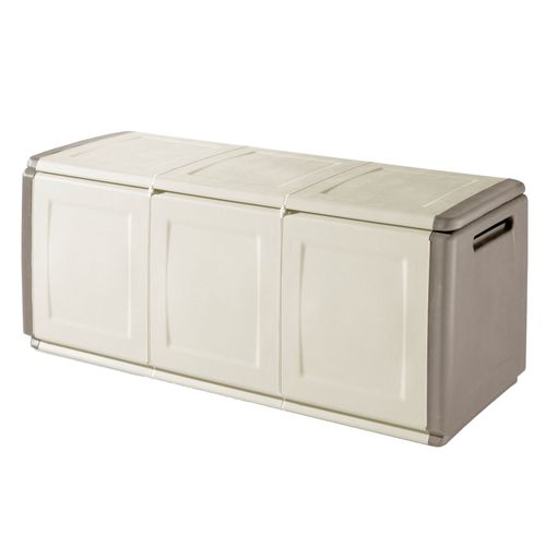 Coffre De Rangement En Polypropylène 415L, Couleur Ivoire Et Marron.