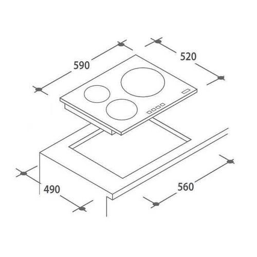 Table vitrocéramique ROSIERES RKH63TCT/2 3 foyers Noir