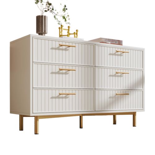 Commode à Tiroirs Avec 6 Tiroirs, Buffet Haut Blanc Pour Chambres , Blanc -h75/l120/p40 Cm
