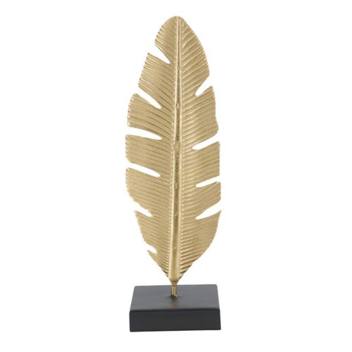 Plume Déco En Métal "bougeoir" 34cm Doré