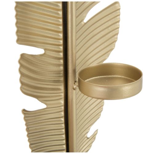 Plume Déco En Métal "bougeoir" 34cm Doré