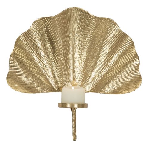 Bougeoir Mural Design En Métal "leaf" 41cm Or