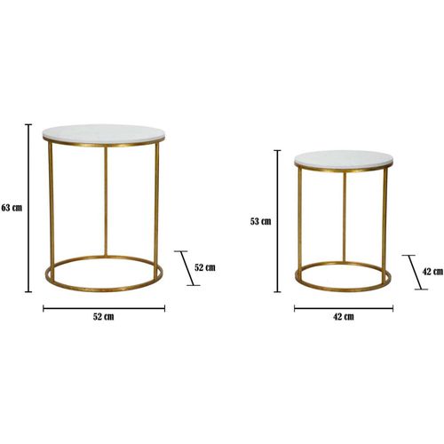 Bout De Canapé En Métal Plateau Imitation Marbre Couple (lot De 2)