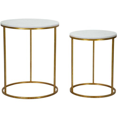 Bout De Canapé En Métal Plateau Imitation Marbre Couple (lot De 2)