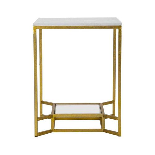 Bout De Canapé En Métal Plateau Imitation Marbre Double 47 X 47 X 60 Cm