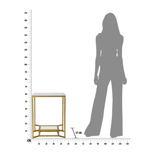 Bout De Canapé En Métal Plateau Imitation Marbre Double 47 X 47 X 60 Cm