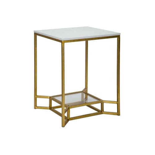 Bout De Canapé En Métal Plateau Imitation Marbre Double 47 X 47 X 60 Cm