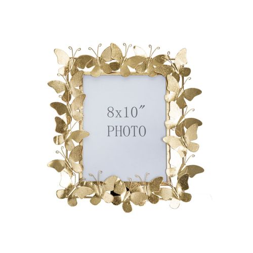 Cadre Photo Déco En Métal "papillons" 20x25cm Doré
