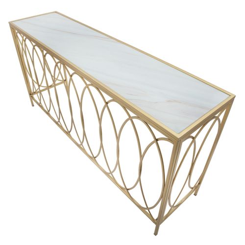 Console Design Effet Marbre "arc" 160cm Blanc et Doré