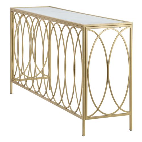 Console Design Effet Marbre "arc" 160cm Blanc et Doré