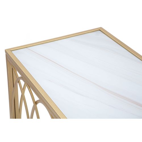 Console Design Effet Marbre "arc" 160cm Blanc et Doré