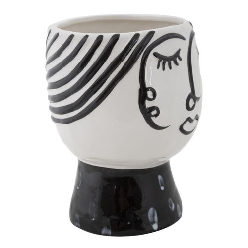 Vase Pot Visage En Porcelaine "face" 18cm Blanc et Noir