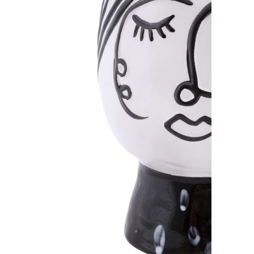 Vase Pot Visage En Porcelaine "face" 18cm Blanc et Noir