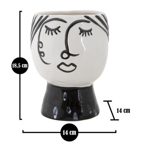 Vase Pot Visage En Porcelaine "face" 18cm Blanc et Noir