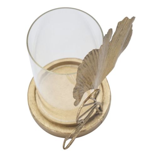 Photophore Design En Verre "feuilles" 21cm Or