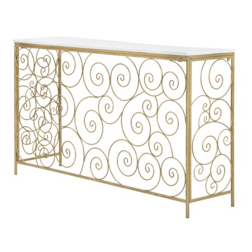 Console Design En Marbre "spirale" 140cm Blanc et Doré