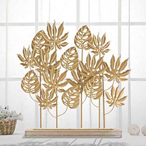 Objet Déco En Métal "feuilles Exotiques" 57cm Or