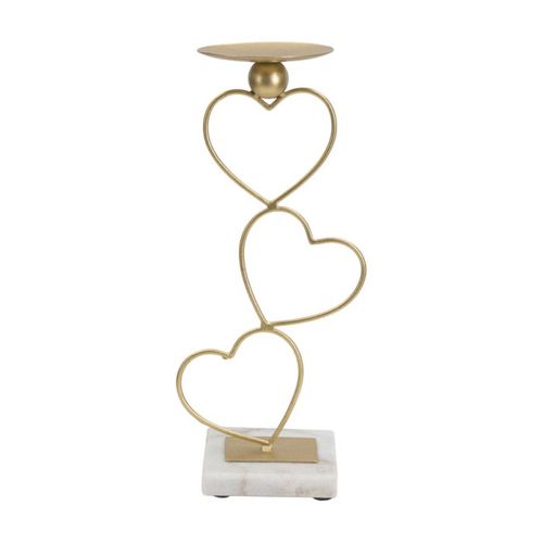 Bougeoir Design En Métal "cœurs" 32cm Or