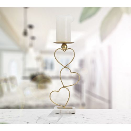 Bougeoir Design En Métal "cœurs" 32cm Or