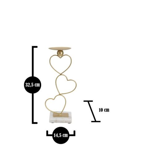 Bougeoir Design En Métal "cœurs" 32cm Or