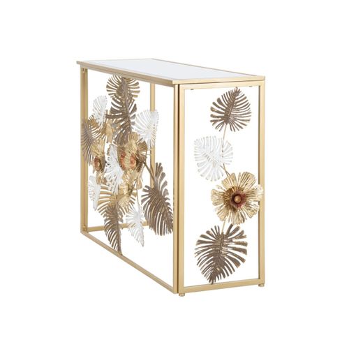 Console Design En Métal "floris" 113 Doré et Blanc
