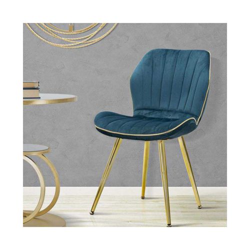 Chaise En Métal Doré Et Tissu Space (lot De 2) Bleu Et Doré