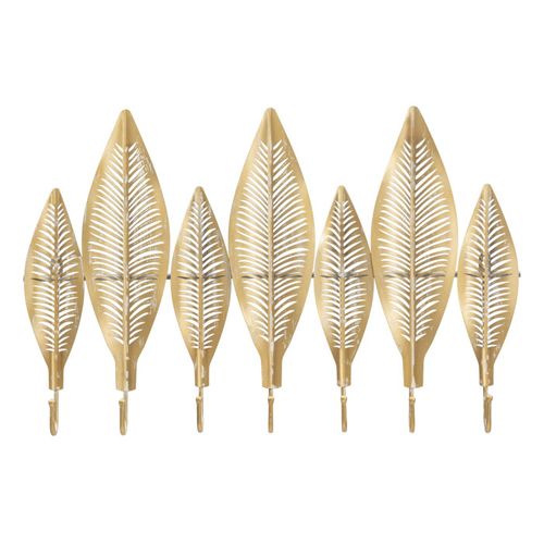 Patère Murale Design 7 Crochets "leaf" 65cm Or