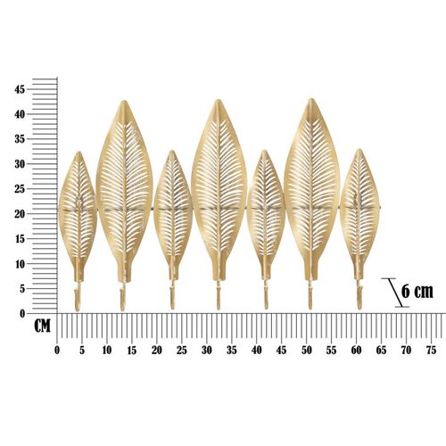 Patère Murale Design 7 Crochets "leaf" 65cm Or